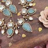 Exclusive Aqua Blue Victorian Diamond Short Neckpiece-VV1940